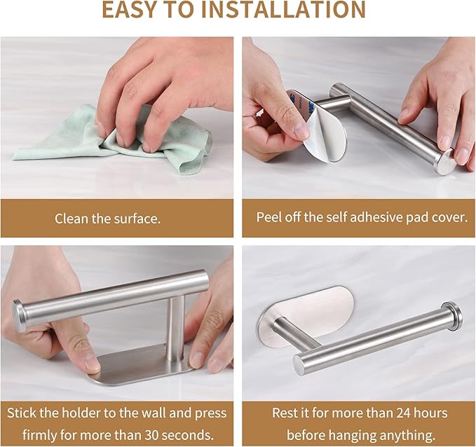 LAYUKI Toilet Paper Holder,Brushed Nickel,Wall Mount, Upgraded Adhesive Toilet Roll Holder,no Drilling,Bathroom/Rv/Washroom,SUS 304 Stainless Steel,Rustproof (Brushed Nickel, 1 Piece)