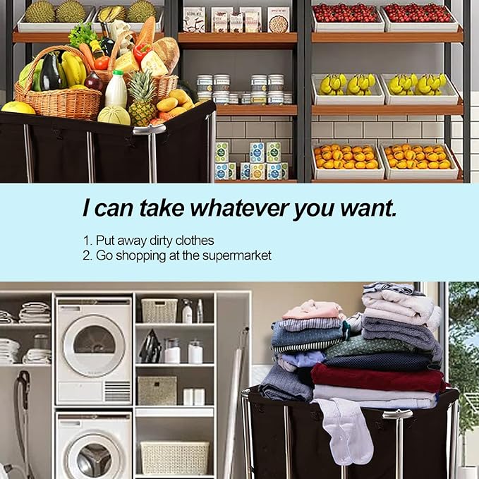 Commercial Laundry Basket with Wheels Industrial 12 Bushel Hamper Sorters Large Waterproof Laundry Cart Heavy Duty for Home Organizer and Storage
