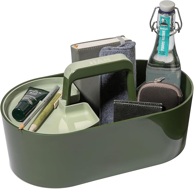 HAN Toolbox Loft Plastic Basket with Handle, 4 Compartments Desk Basket, Cleaning Basket, Craft Basket, Storage for Utensils, Green, 1200-40