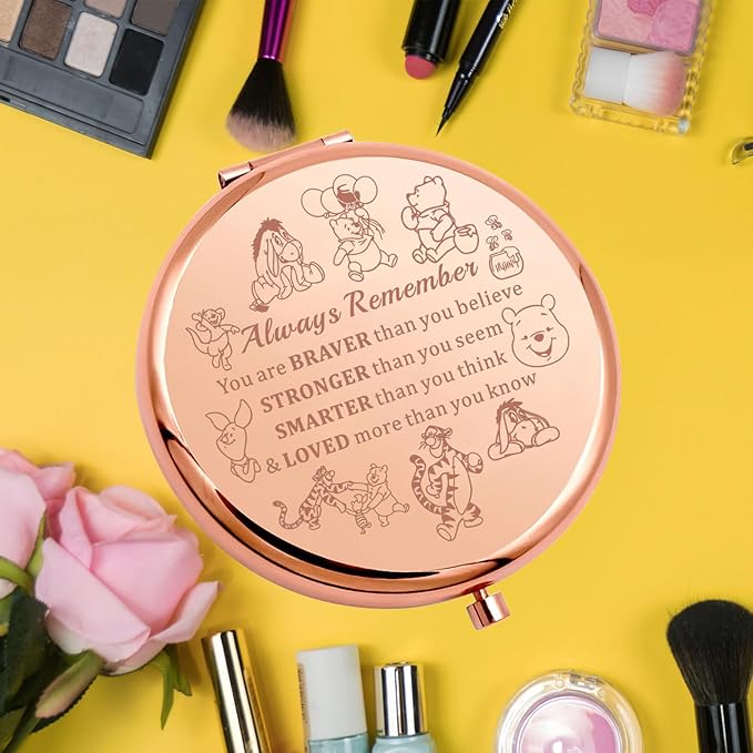KEYCHIN Honey Bear Pocket Mirror Pig & Donkey & Tiger & Rabbit Fans Gifts You are Braver Stronger Smarter Than You Think Honey Bear Compact Makeup Mirror (Bear-RG)