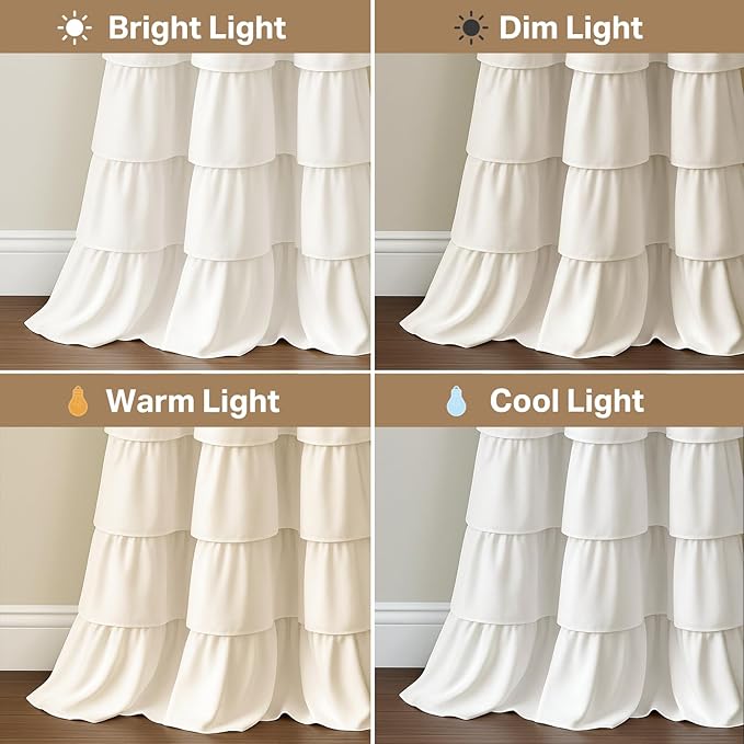 Seasonwood Small Ruffle Shower Curtain Cream Farmhouse Vintage Handcrafted Rustic Decorative Fabric Shower Curtains for Bathroom, 36" x 72"