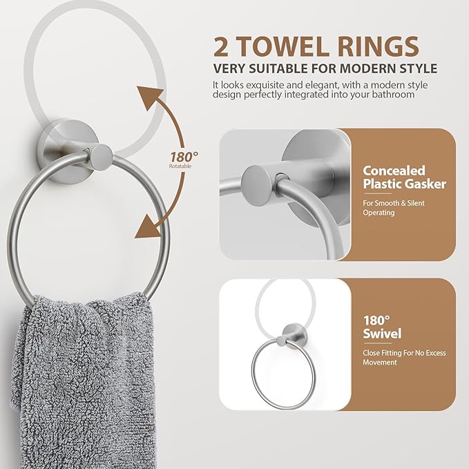 Bathroom Hardware Set 4 Piece – 24 Inch Towel Bar Set,Rustproof Stainless Steel Bathroom Accessories Kit with Towel Ring, Toilet Paper Holder & Robe Hook, Wall Mounted Bathroom Fixtures Set