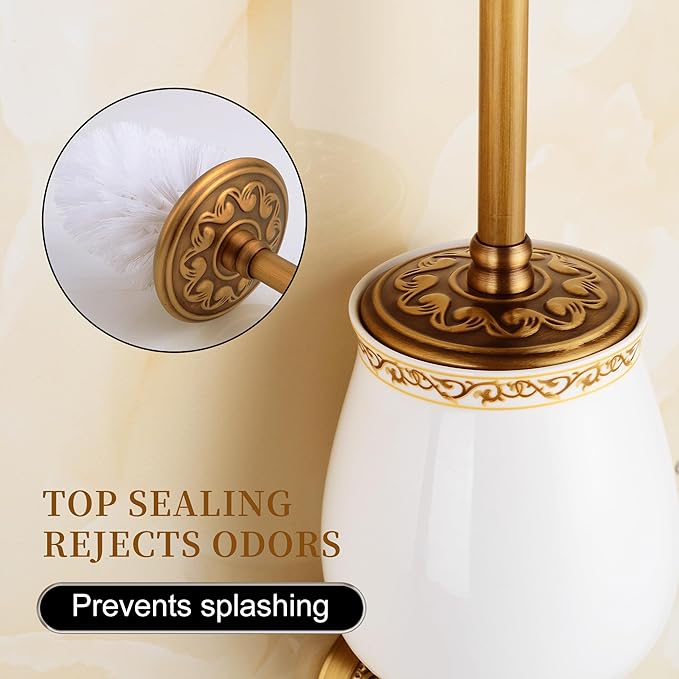 Wall Mounted Bathroom Toilet Brushed Holder Set, Antique Brass Pattern Carving,Brushed Bronze