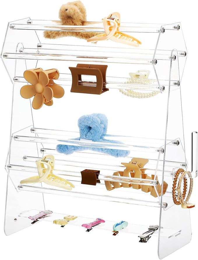 Lineshading 2-tier Acrylic Claw Clip Holder 360 Degree Rotating Claw Clip Organizer Hair Accessories Organizer Storage Display Clear Stand for Women Vanity Dressing Table(Hexagonal Style)