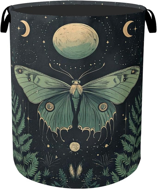 Gothic Moon Moth Foldable Laundry Hamper - Waterproof Fabric Storage Basket with Handles, Clothes Hampers for Laundry,Bedroom,Dorm