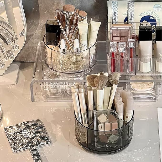 Multifunction Cosmetic Organizer, Rotating Makeup Brush Holder with Multi-Compartment Design, Countertop Organizer for Vanity, Bathroom Counter, Pantry, Cabinet (Transparent Ripple)