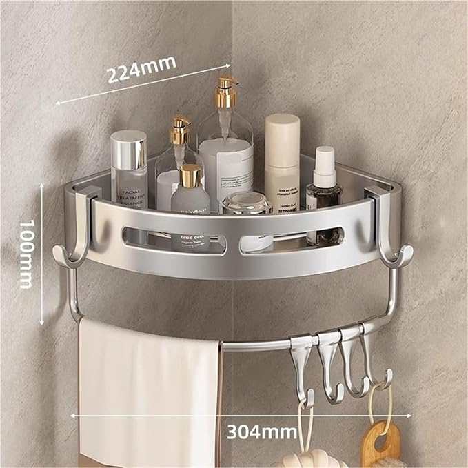 Triangular Wall-Mounted Shelf for Bathroom Or Toilet Area Rectangle Additional Balcony Storage Space for Small Bathrooms(Silver,Semicircle_1PCS with Bars)