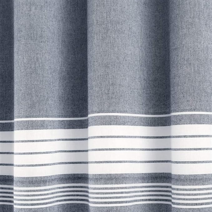 Lush Decor Nantucket Yarn Dyed Cotton Blend Tassel Fringe Shower Curtain Single 72" W x 72" L Navy - Blue Shower Curtains for Bathroom Curtain
