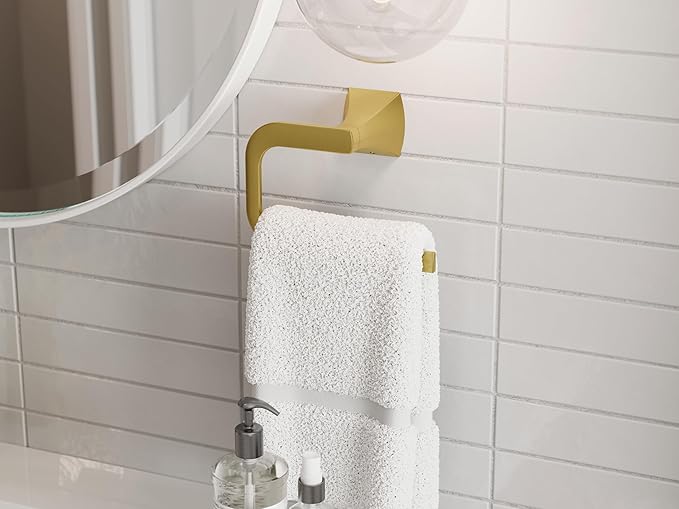 Pfister Bruxie 3-Piece Bathroom Hardware Set with Towel Bar, Towel Ring, and Toilet Paper Holder, Wall-Mounted, Brushed Gold Finish, BTBBIE3BG