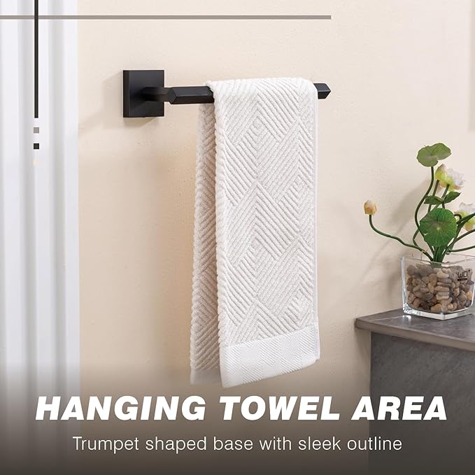 TVDEX Black Hand Towel Holder Bath Towel Bar Bathroom Towel Ring Wall Mount