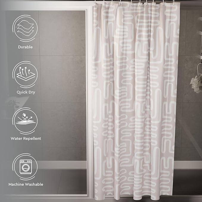 Encasa XO Shower Curtains for Bathroom 72x72 in with 10 Hooks | Waterproof Shower Liner Curtain | Premium Polyester Machine Washable Curtain for Bathroom - Boho Maze Beige
