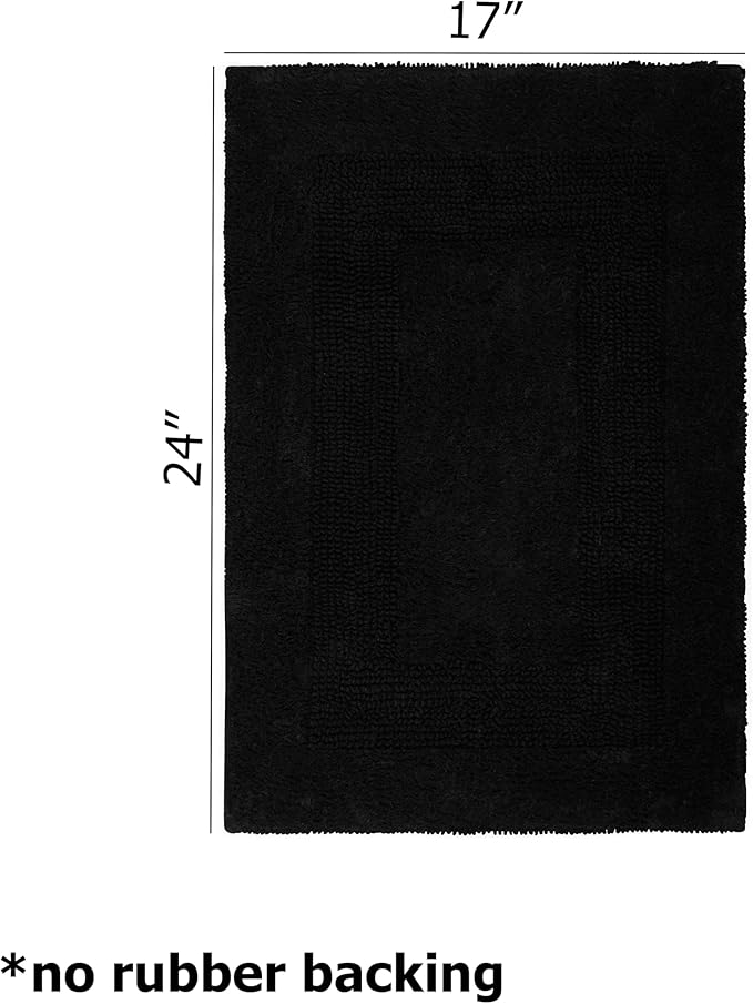 COTTON CRAFT Luxurious Bath Mat Rug - Set of 2 Reversible Heavyweight Step Out Bath Mats for Bathroom Floor, Tub and Shower - Pure Cotton Soft Plush Absorbent Tufted Racetrack Mat - 17x24 inch - Black