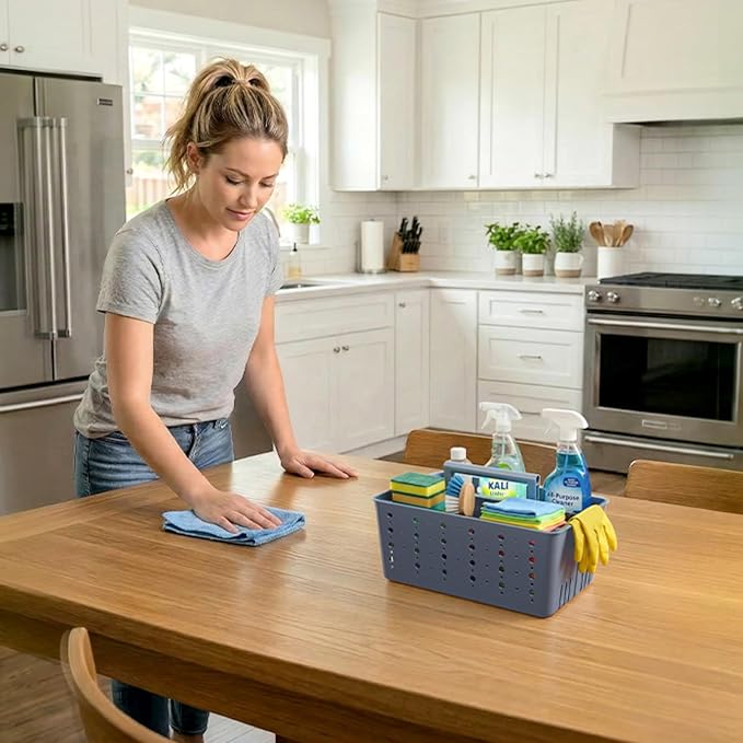 Lifewit Shower Caddy Portable, Cleaning Supplies Caddy Organizer with Handle and Adjustable Dividers, Plastic Shower Basket for Dorm Room Essentials, College, Bathroom, Slate Blue, 2 Packs