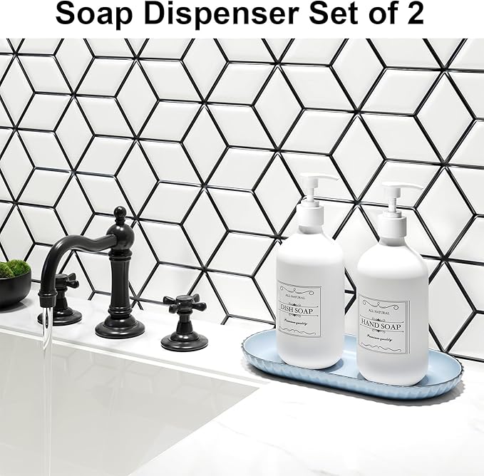 Kzeirm White Soap Dispenser Set of 2 - Kitchen & Bathroom, Hands & Dishes Soap Dispenser