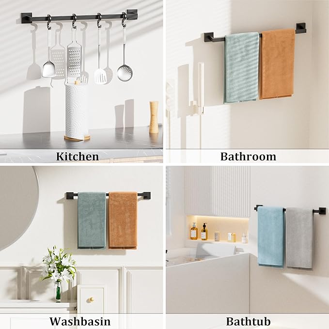 Alise Towel Bar for Bathroom Wall Mounted,24 Inch Towel Racks for Bathroom,SUS304 Stainless Steel Towel Holder Heavy Duty Towel Hanger for Bathroom & Kitchen,Matte Black