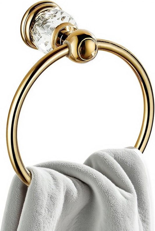 Crystal Towel Ring,Gold Hand Towel Holder Bathroom,Round Hand Towel Rack Wall Mounted Bling Bathroom Accessories