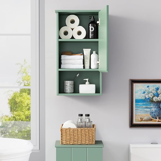 VANIRROR Bathroom Wall Cabinet with Single Door, Soft-Close Hinges, 15x27 inch Wooden Medicine Cabinet for Small Kitchen, Laundry, Entryway, Durable MDF Construction