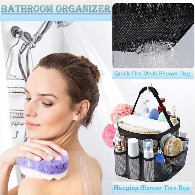 Mesh Shower Caddy Portable for College Dorm Room Essentials, 8-Pocket Large Capacity Shower Tote Toiletry Bag Basket, Quick Dry Hanging Organizer for Bathroom, Gym, Camp, Travel, Cruise, Beach