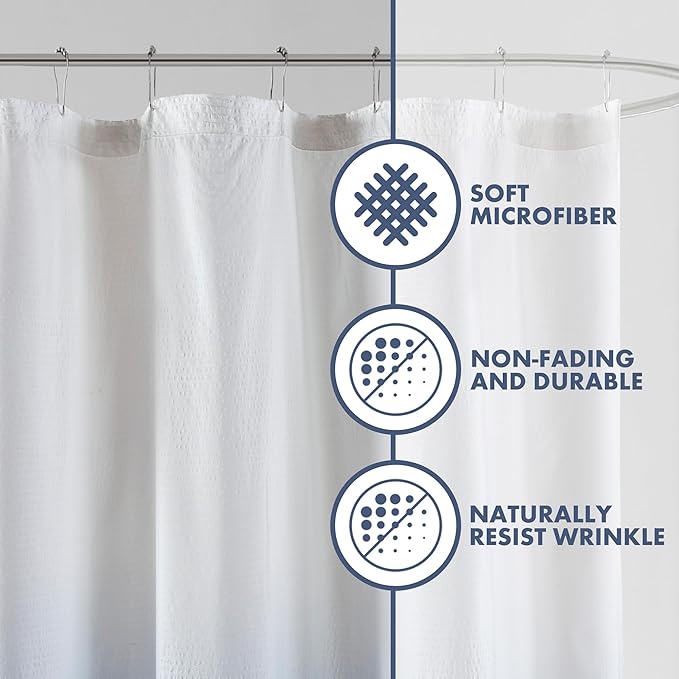 Madison Park Ara Shower Curtain, Seersucker Design Ombre Print, Modern Bathroom Decor, Machine Washable, Fabric Privacy Screen, 72x72, Aqua