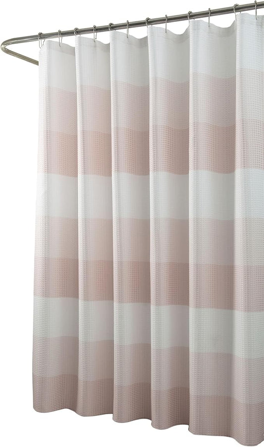 Dainty Home Ombre Waffle Weave Shower Curtain 70 x 72 Blush Textured Fabric Shower Curtain, Hotel Style Waffle Weave Bathroom Curtain, Water Resistant Polyester Ombre Shower Curtain