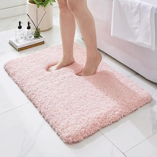 Bathroom Rugs Non Slip Washable 36x24, Ultra Thick Soft Microfiber Absorbent Bath Mats, High Density Foam Latex Non Slip Backing Bath Rugs, Fluffy Floor Carpet for Tub&Shower, Pink