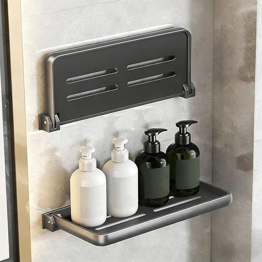 2 Pack Floating Shelves for Wall,Wall Folding Shelf Floating Shelves for Bathroom Hanging Shelves with Thickened Aluminum Alloy, Rust-Proof for Bathroom Kitchen (Grey)