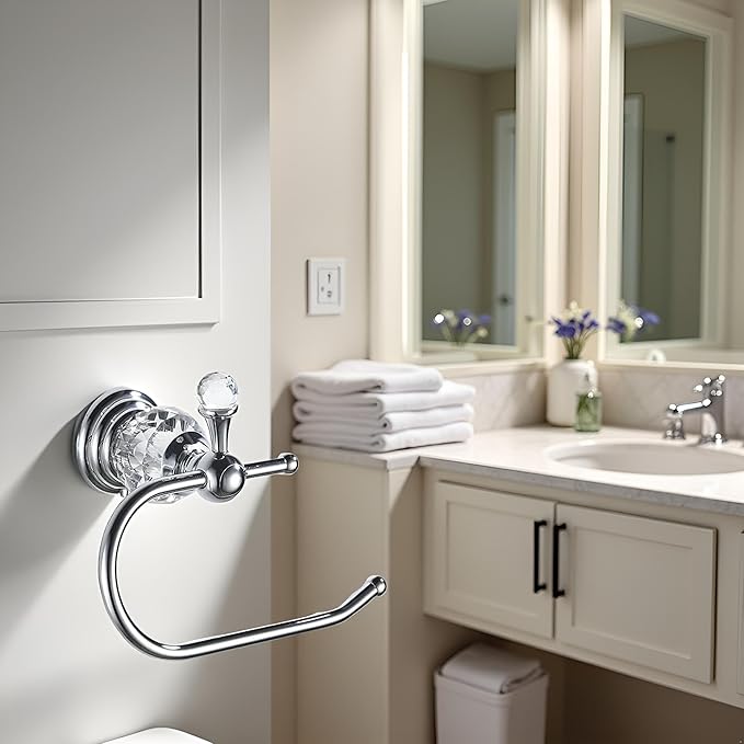 Crystal Bathroom Accessories,Chrome Towel Bar Set Adjustable,Polished Silver Toilet Paper Holder Towel Ring Coat Hooks Bathroom Hardware 4 Pieces Wall Mounted