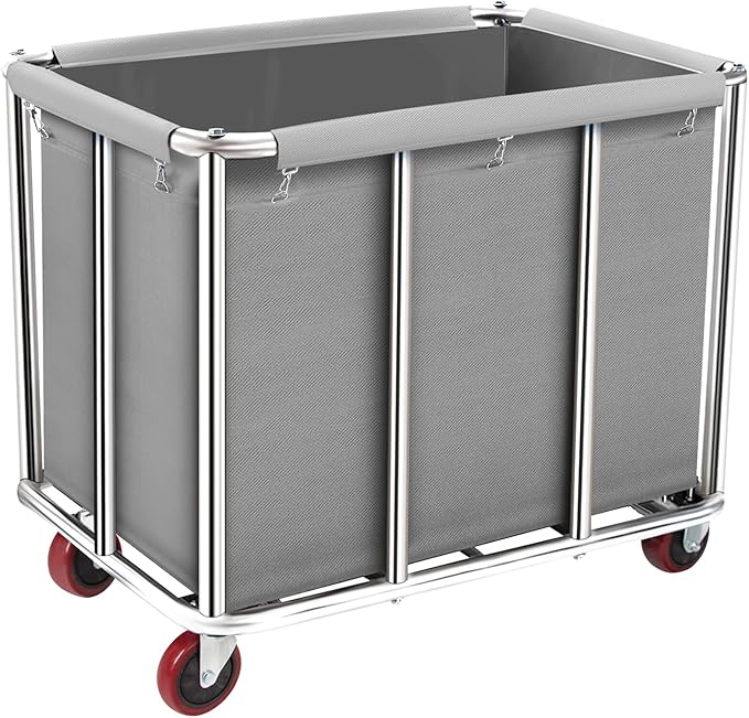 Commercial Laundry Cart with Wheels, 400L Large Rolling Laundry Cart with Steel Frame and Oxford Cloth, Heavy Duty Industrial Laundry Cart for Home,Hotel,Laundry Room, 441 lbs Load (Gray-10)
