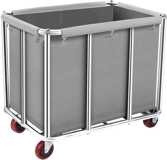Commercial Laundry Cart with Wheels, 400L Large Rolling Laundry Cart with Steel Frame and Oxford Cloth, Heavy Duty Industrial Laundry Cart for Home,Hotel,Laundry Room, 441 lbs Load (Gray-10)