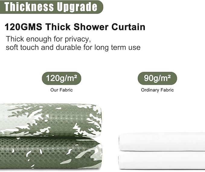 Hokibero Sage Green Misty Forest Mountain Nature Tree Fabric Shower Curtains for Bathroom Waterproof Heavy Duty Green and White Woohitedland Shower Curtain Bathtubs Hotel, 72 x 78 inch