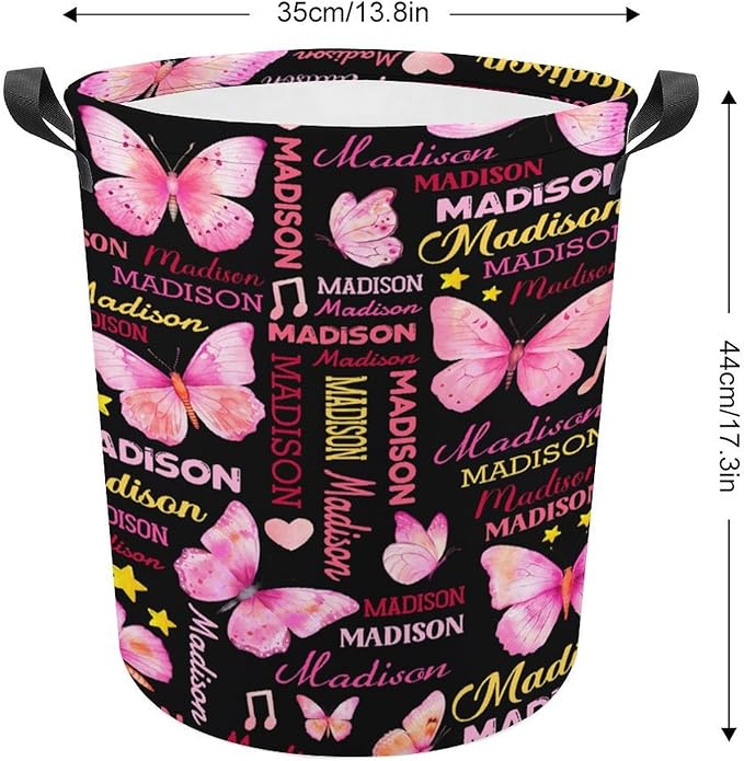 Custom Butterfly Laundry Baskets,Personalized Butterfly Gifts for Butterflies Lovers,Collapsible Laundry Hamper with Name for Kids Adults Home Decoration