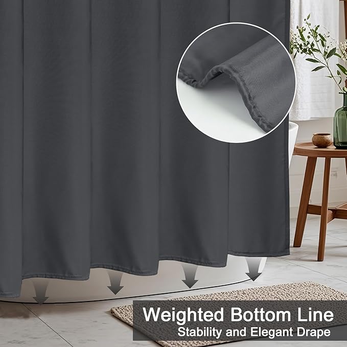 AooHome 96 inch Extra Long Solid Shower Curtain for Hotel, Water Repellent Shower Curtain Liner with Hooks, 72 Width x 96 Height inch, Dark Grey
