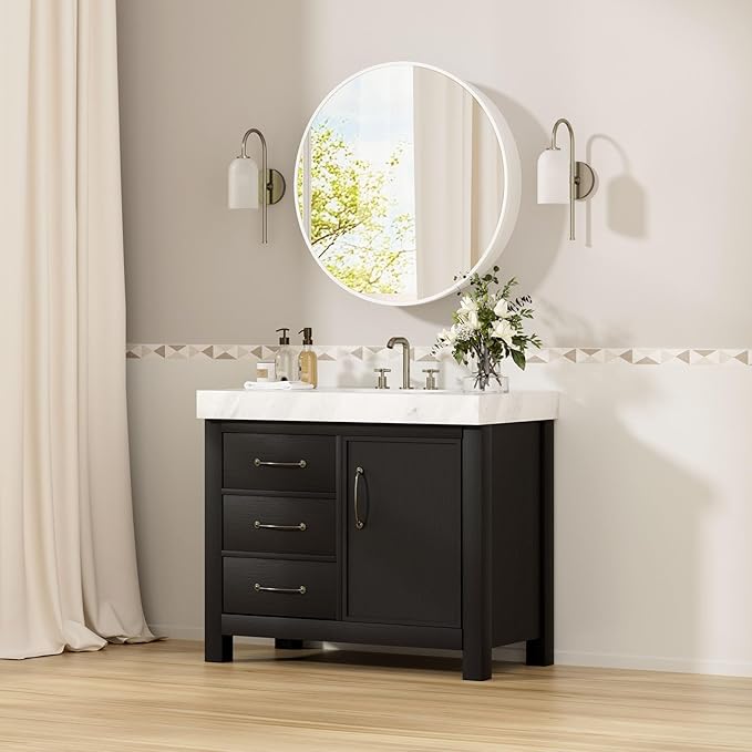 28 x 28 Inch Round Medicine Cabinet with Mirror,White Circular Bathroom Cabinet Wall Mounted,Metal Framed Mirror Medicine Cabinet with Adjustable Shelves for Bathroom Vanity