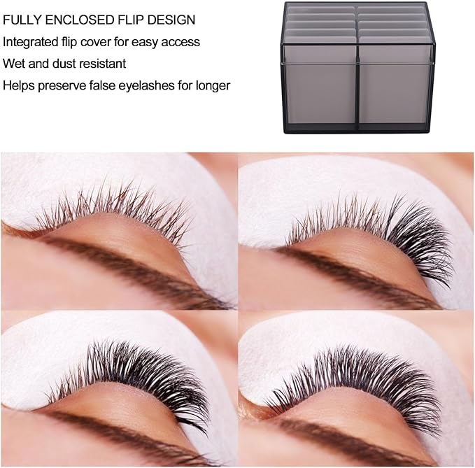 Eyelash Box Eyelash Extension Storage Case Organizers, 10 Layers Acrylic Eyelash Storage Box with Magnetic Bottom, False Eyelashes Glue Pallet Holder Display, Lash Extension Grafting Tool (Tea