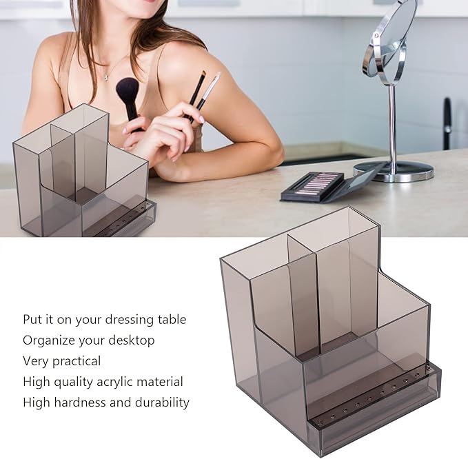 Sonew Brush Holder, Acrylic Black Clear Makeup Brush Storage Box, Cosmetics Organizer with 6 Compartments, Desk Storage Container for Skin Care Products