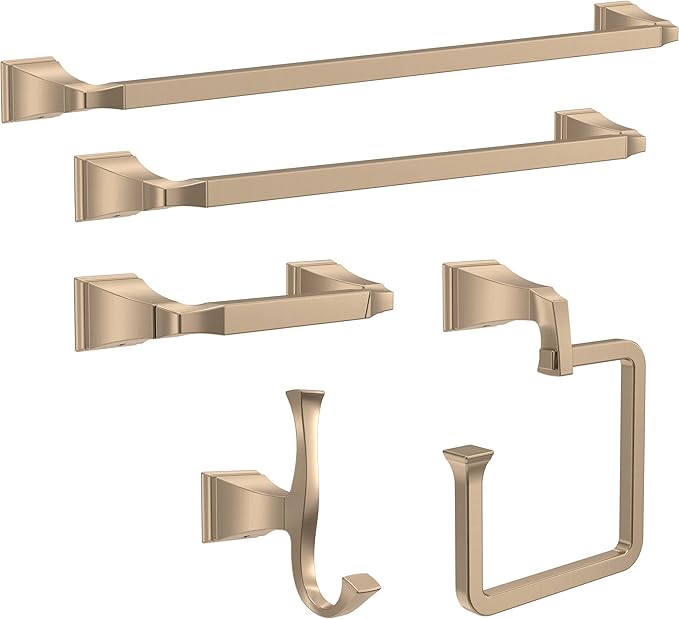 Delta Dryden (1-Pack) Hand Towel Holder Champagne Bronze Towel Racks for Bathroom Wall Square Towel Ring Holder for Bath Towel Hanger for Kitchen, Bathroom Accessories 75146-CZ