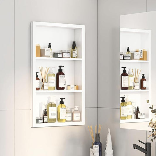Bathroom Medicine Cabinet Recessed,14x24 White Shower Niche for Shower Wall,Surface Mount Medicine Cabinet Replacement Shelves,Recessed Wall Niche for Over Toilet Storage/Living room/Hallway