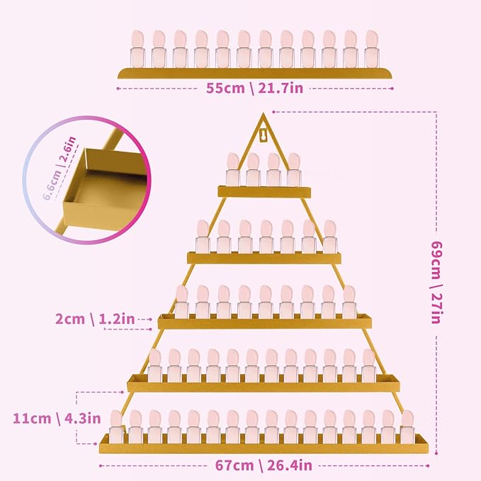 Nail Polish Shelves 10pcs, 5-Tier Nail Polish Shelf for Wall Perfume Display & Nails Color Display, Metal Nail Polish Wall Rack for Home Spa Nail Salon Shop, Easy Installation (Gold)
