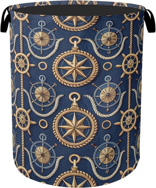 Navy Blue Sailor Anchor Laundry Basket with Handles - Extra Large Foldable Hamper for Bathroom/Laundry/Bedroom/Dorm, Washable Fabric Storage Bin