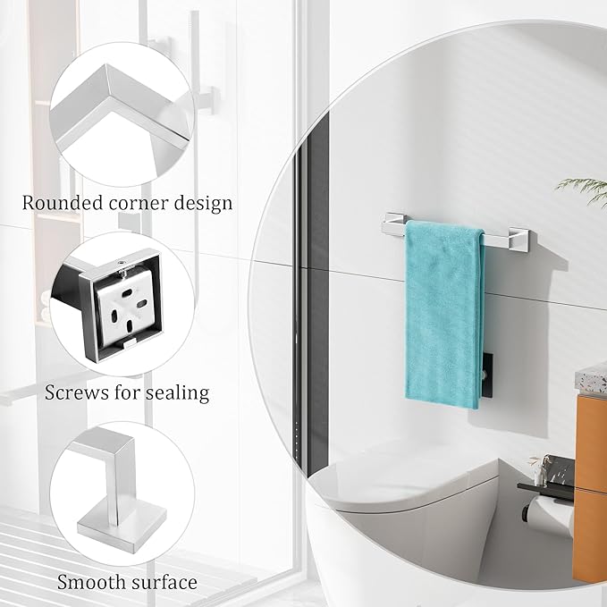 Alise Brushed Nickel Towel Bar, 16 Inch Towel Racks for Bathroom, SUS304 Stainless Steel Towel Holder Wall Mounted, Heavy Duty Towel Hanger for Bathroom & Kitchen (Brushed Nickel)