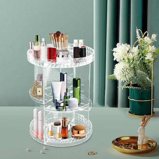 Acrylic Rotating Makeup Organizer, 360°Adjustable Cosmetic Spinning Holder Rack, Perfume Organizer, Spinning Makeup Stand for bedrooms, bathrooms