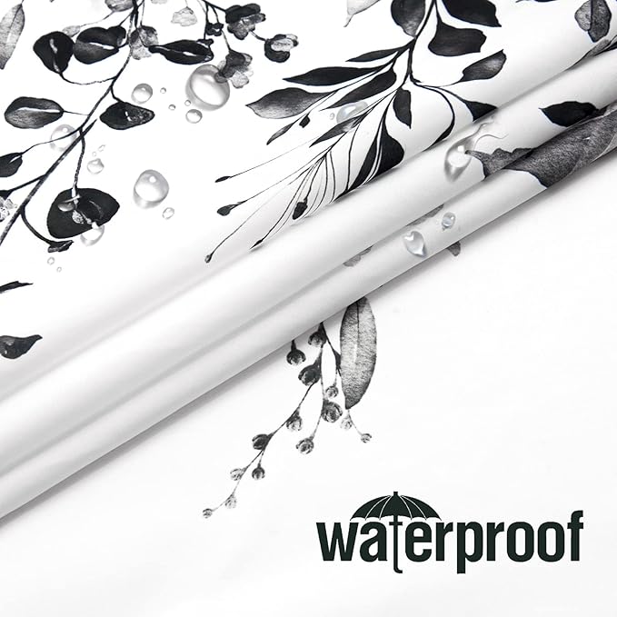 Gibelle Black and White Eucalyptus Shower Curtain, Grey Watercolor Plant Leaves with Floral Bathroom Shower Curtain Set, 72x72