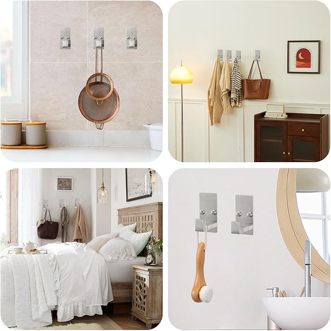TocTen 4 Pcs Bathroom Hardware Set, Thicken Stainless Steel Hand Towel Bar Set-Includes 9IN Bath Towel Holder+Toilet Paper Holder+2 Robe Towel Hooks, Wall Mounted Bathroom Accessories Kit(Brushed)