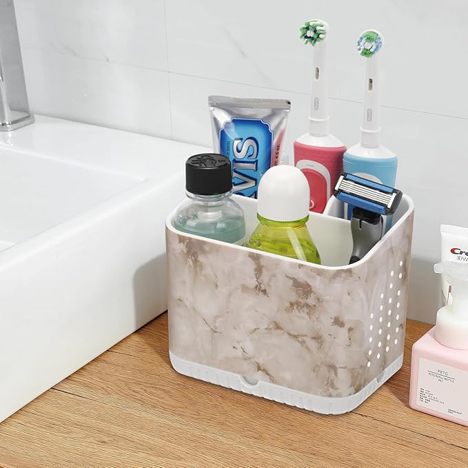 PARKMANI Toothbrush Holders for Bathrooms, Kids Electric Toothbrush and Toothpaste Holder, Toothbrush Caddy Organizer, 4 Slots Tooth Brushing Stand for Bathroom Organizer Countertop (White Marble)