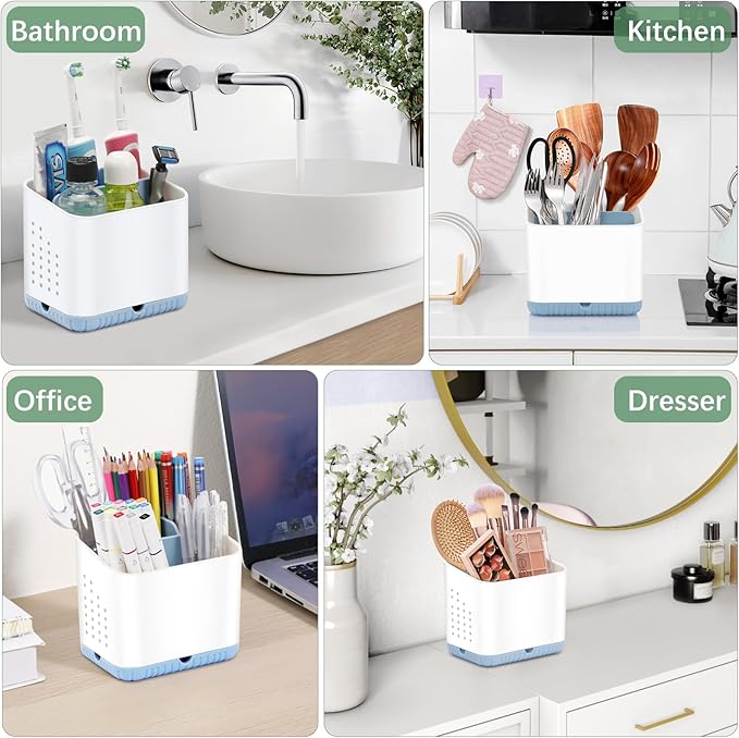 PARKMANI Toothbrush Holders for Bathrooms, Kids Electric Toothbrush and Toothpaste Holder, 4 Slots Tooth Brushing Holder for Bathroom Organizer Countertop, Bathroom Accessories (Blue)