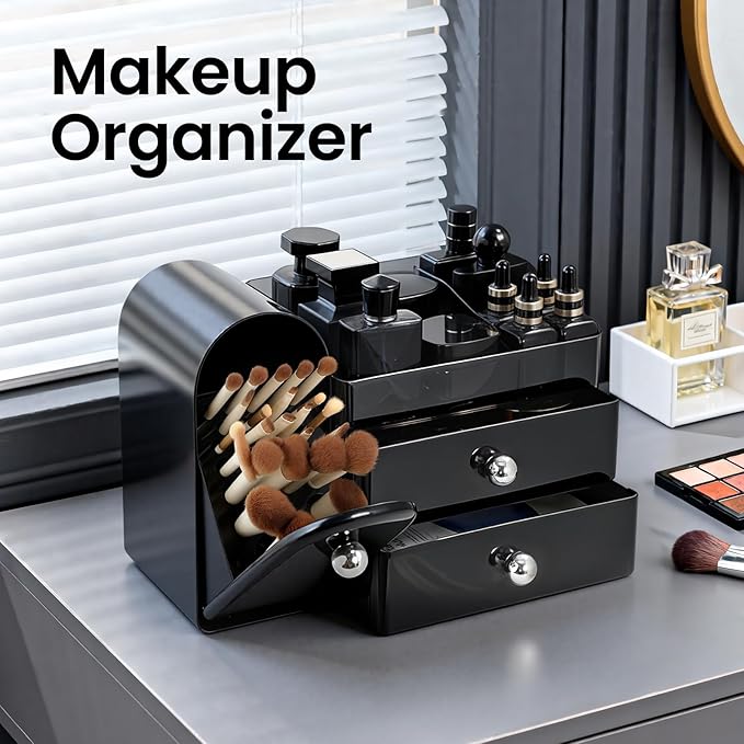 Makeup Organizer,Vanity Organizer with Makeup Brush Holder,Large Skincare Organizers and Bathroom Countertop Organizer,Storage Lipstick,Perfume,Nail Polish,Beauty,Mothers Day Gifts for Women