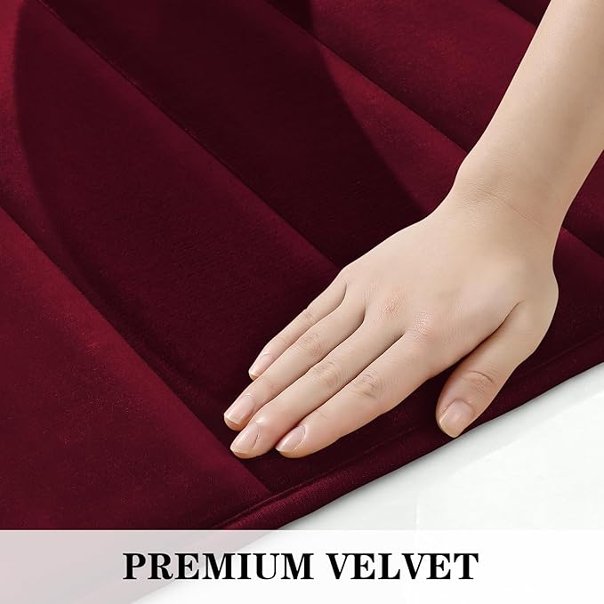 BYSURE Burgundy Memory Foam Bathroom Rug Set 3 Piece, Non Slip Extra Soft Absorbent Machine Washable Toilet Bath Toilet Mat (17"x24"+20"x32"+U Shape 20"x24")