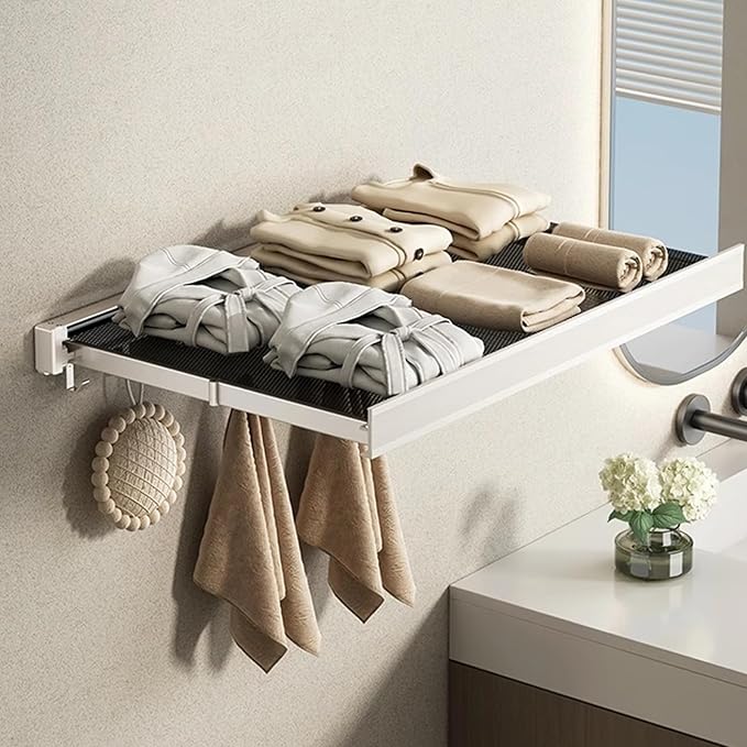 Foldable Wall Mounted Bathroom Shelf for Clothes and Towels Storage Aluminum Alloy Bathroom Storage Rack