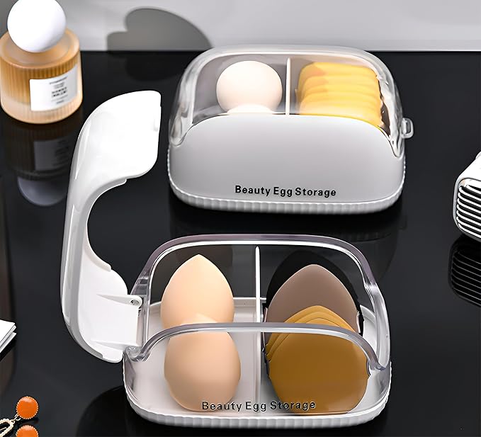 Beauty Blender Holder, Makeup Sponge Holder with Lid, Makeup Sponge Case for Countertop (Clear Lid)