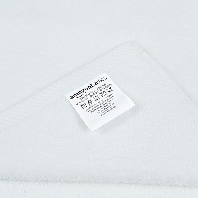 Amazon Basics 2-Piece Quick-Dry Oversize Bath Towel, 100% Cotton, 62" x 30", White
